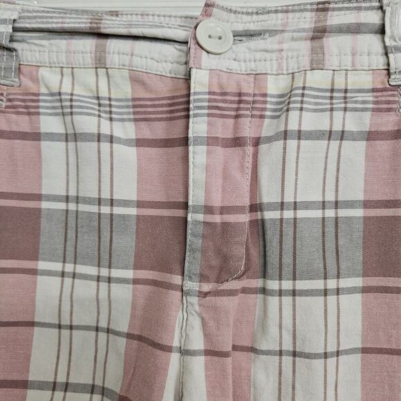 St. Johns Bay Women's Size 6 Bermuda Shorts Plaid Pink Tan Brown Pockets - Picture 2 of 11